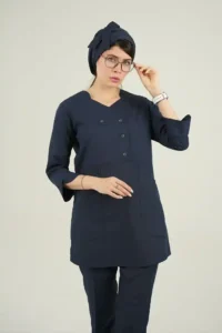 اسکراب پزشکی زنانه سرمه‌ای؛ آستین سه ربع